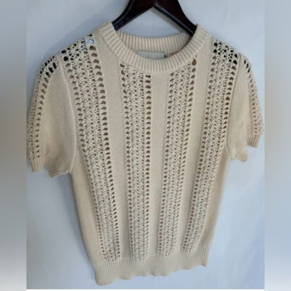 Industry Republic Clothing 100% Cotton Short Sleeve Pointelle Sweater Cream Med - Picture 2 of 8